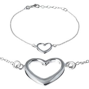 Srebrna bransoletka 925 - szerokie serce na łańcuszku