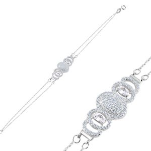 Srebrna bransoletka 925, podwójny łańcuszek, przezroczyste cyrkoniowe owale