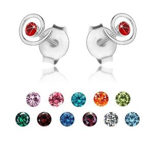 Srebrne 925 kolczyki, lśniąca spirala, kolorowy kryształek Swarovski - Kolor: Różowy