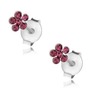 Srebrne 925 kolczyki, lśniący kwiatek z jasnoróżowych kryształków Swarovski