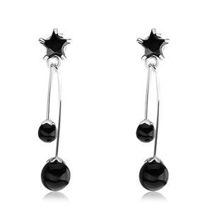 Srebrne kolczyki 925, czarna cyrkoniowa gwiazdeczka, dwie czarne perły