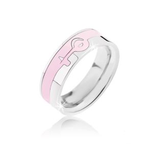 Srebrno-różowy pierścionek ze stali - symbol kobiecości - Rozmiar : 57