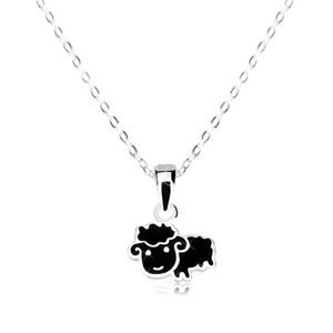 Srebrny 925 naszyjnik - czarna owca, błyszczący łańcuszek z owalnych oczek