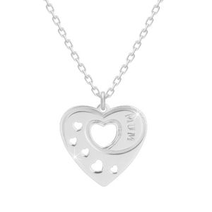 Srebrny 925 naszyjnik - regularne serce z wycięciem w kształcie serca, napis „MUM”
