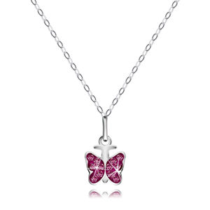 Srebrny 925 naszyjnik - lśniący łańcuszek, motyl, okrągłe różowe cyrkonie