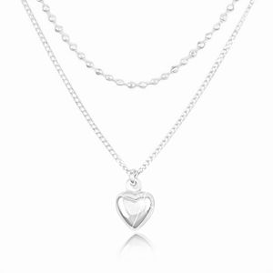 Srebrny 925 naszyjnik, podwójny łańcuszek, wypukłe serce i małe kuleczki