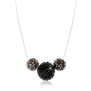 Srebrny 925 naszyjnik, trzy kuleczki na stilonie, czarne i stalowo szare kryształki