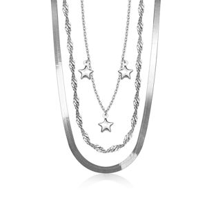 Srebrny 925 naszyjnik - trzy rodzaje łańcuszków, błyszczące gwiazdki, regulowany