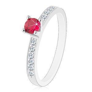 Srebrny 925 pierścionek - ozdobione błyszczące ramiona, różowo-czerwona cyrkonia - Rozmiar : 60