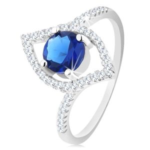 Srebrny 925 pierścionek, błyszczący zarys ziarenka, okrągła niebieska cyrkonia - Rozmiar : 56