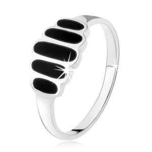 Srebrny 925 pierścionek, czarne onyksowe owale, gładkie ramiona, wysoki połysk - Rozmiar : 59