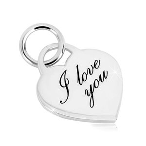 Srebrny 925 wisiorek - zamek w kształcie serca, delikatnie grawerowany napis "I love you"