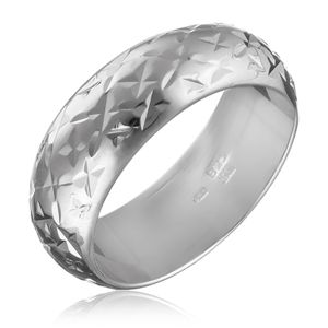 Srebrny błyszczący pierścionek 925 - wygrawerowane gwiazdki - Rozmiar : 54