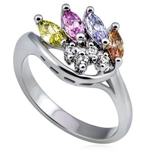 Srebrny metalowy pierścionek, korona z kolorowych i przeźroczystych cyrkonii - Rozmiar : 56