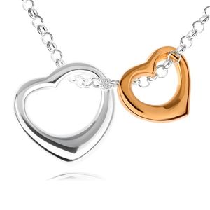 Srebrny naszyjnik 925 - dwa zarysy serc w srebrnej i złotej tonacji