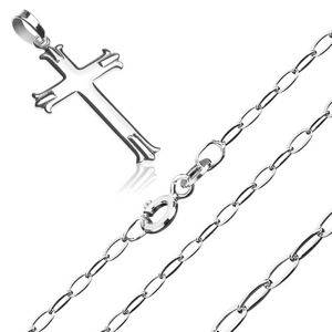 Srebrny naszyjnik 925 - krzyż z potrójnymi ramionami na lśniącym łańcuszku