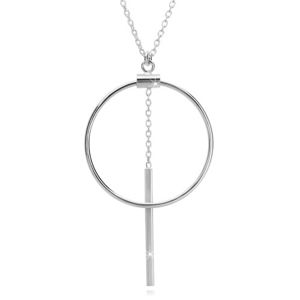 Srebrny naszyjnik 925 - łańcuszek z owalnych okręgów, obrys kręgu i pałeczki na łańcuszku