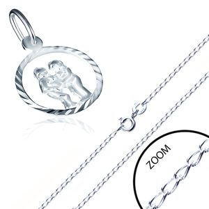 Srebrny naszyjnik 925 - lśniący łańcuszek, znak zodiaku BLIŹNIĘTA w kole