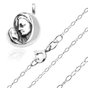Srebrny naszyjnik 925 - Madonna z Dzieciątkiem na lśniącym łańcuszku