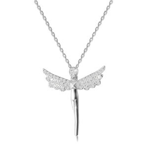 Srebrny naszyjnik 925 - figura anioła, skrzydła wyłożone przezroczystymi cyrkoniami