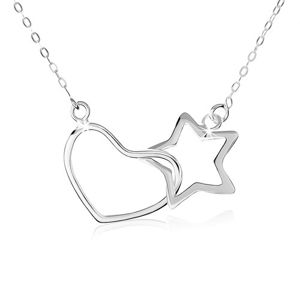 Srebrny naszyjnik 925, owalne ogniwa łańcuszka, zarys gwiazdy i serca