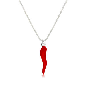 Srebrny naszyjnik 925 - papryczka chili z czerwonym szkliwem, błyszczący kwadratowy łańcuszek