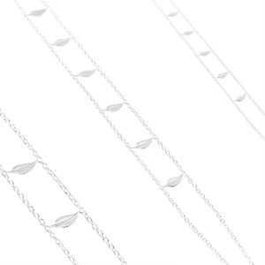 Srebrny naszyjnik 925, podwójny łańcuszek, błyszczące grawerowane liście