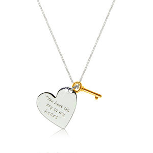 Srebrny naszyjnik 925 - serce z napisem „You have the key to my heart”, klucz w kolorze złotym