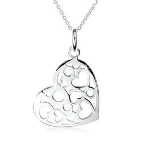 Srebrny naszyjnik 925, wisiorek w postaci serca z wycięciami w kształcie serc i kół