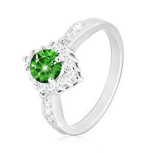 Srebrny pierścionek 925 - bezbarwny cyrkoniowy romb, okrągła zielona cyrkonia - Rozmiar : 63