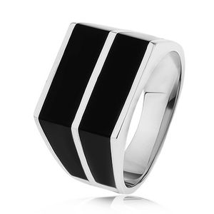 Srebrny pierścionek 925 - dwa poziome pasy czarnego koloru, gładka powierzchnia - Rozmiar : 69