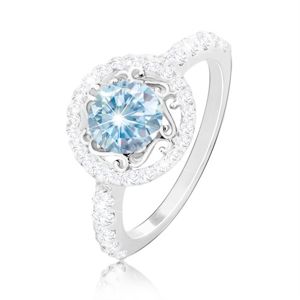 Srebrny pierścionek 925 - jasnoniebieska cyrkonia, ornamenty, cyrkoniowe wykończenie i ramiona - Rozmiar : 65