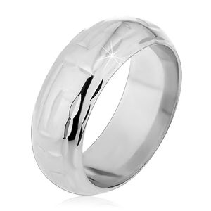 Srebrny pierścionek 925 - nacięcia w kształcie L tworzące labirynt - Rozmiar : 57