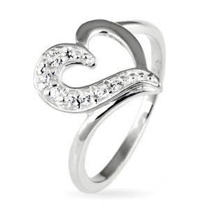 Srebrny pierścionek 925 - nieregularne serce, połówka pokryta cyrkoniami - Rozmiar : 55