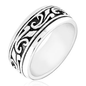 Srebrny pierścionek 925 - obrączka z rzeźbionym ornamentem - Rozmiar : 49
