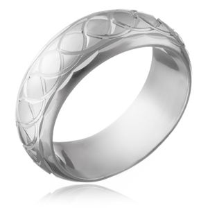 Srebrny pierścionek 925 - wygrawerowane, przeplatane oczka  - Rozmiar : 57