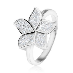 Srebrny pierścionek 925, błyszczący cyrkoniowy przezroczysty kwiat - Rozmiar : 62