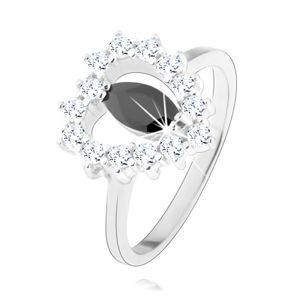 Srebrny pierścionek 925, czarna cyrkonia - ziarenko, sercowy zarys, przejrzyste cyrkonie - Rozmiar : 50