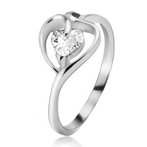 Srebrny pierścionek 925, kontur serca z przeźroczystą cyrkonią - Rozmiar : 50