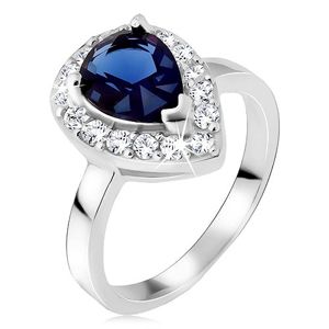 Srebrny pierścionek 925, niebieski kamień łezka z cyrkoniową obwódką - Rozmiar : 47