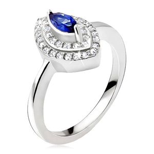 Srebrny pierścionek 925, niebieski kamyczek - ziarno, cyrkoniowa elipsa - Rozmiar : 59