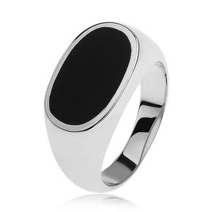Srebrny pierścionek 925, owal z czarną emalią, lśniące i rozszerzone ramiona - Rozmiar : 69