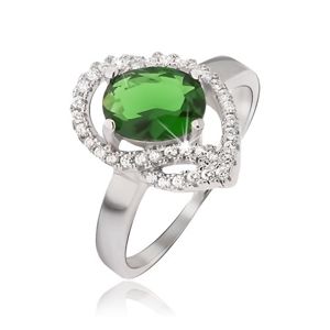 Srebrny pierścionek 925, owalny zielony kamyczek, cyrkoniowe łuczki - Rozmiar : 56
