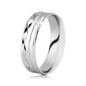 Srebrny pierścionek 925 - powierzchnia z ukośnymi nacięciami, nacięcia w kształcie X, cienkie linie - Rozmiar : 51