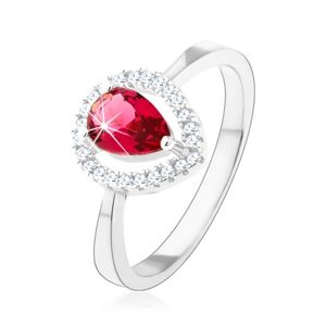 Srebrny pierścionek 925, różowa cyrkoniowa łezka, błyszczący zarys - Rozmiar : 53