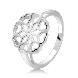 Srebrny pierścionek 925 - rzeźbiony kwiatek, liście serca - Rozmiar : 54