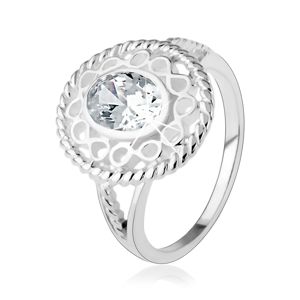Srebrny pierścionek 925, szerszy zarys z symbolów "infinity", owalna przezroczysta cyrkonia - Rozmiar : 58