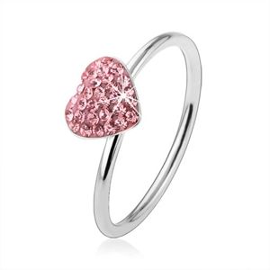 Srebrny pierścionek 925 z jasnoróżowym cyrkoniowym sercem - Rozmiar : 50