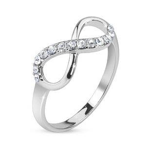 Srebrny pierścionek, symbol nieskończoności ozdobiony przezroczystymi kamyczkami - Rozmiar : 58