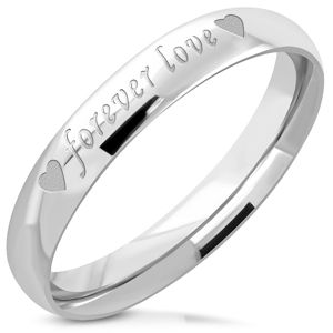 Srebrny stalowy pierścień - błyszczące wykończenie, matowy napis „forever love”, 3,5 mm - Rozmiar : 55